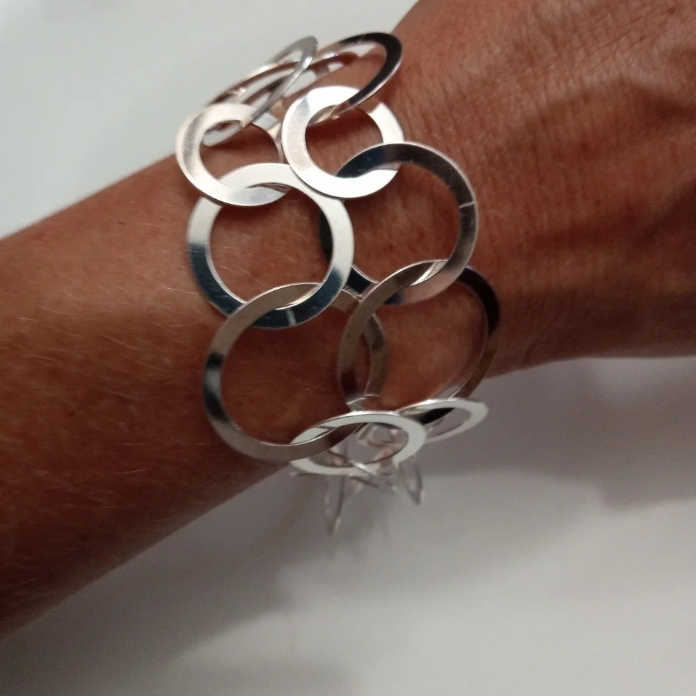 Double Stranded Silver Circle Link Bracelet Stamp… - image 4